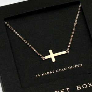 Gold Sideways Cross Pendant Necklace Chain 14K Statement Jewelry